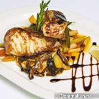 Seabass under unagi sauce with vegetables